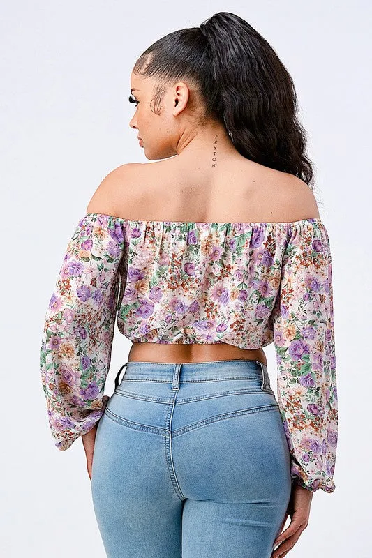 FLORAL OFF SHOULDER KEYHOLE PUFF SLEEVES TOP sold by privy product image thumbnail 4
