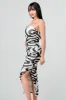 ABSTRACT PRINT MESH SIDE SLIT BODYCON MIDI DRESS sold by privy