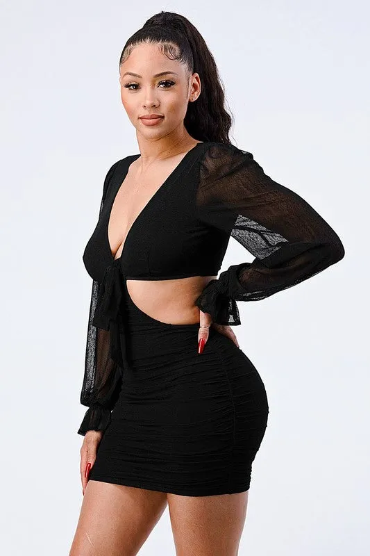 LUX V NECK SIDE CUT CROSS BACK MESH MINI DRESS sold by privy product image thumbnail 2