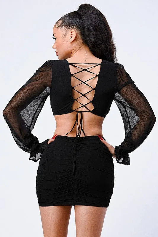 LUX V NECK SIDE CUT CROSS BACK MESH MINI DRESS sold by privy product image thumbnail 3