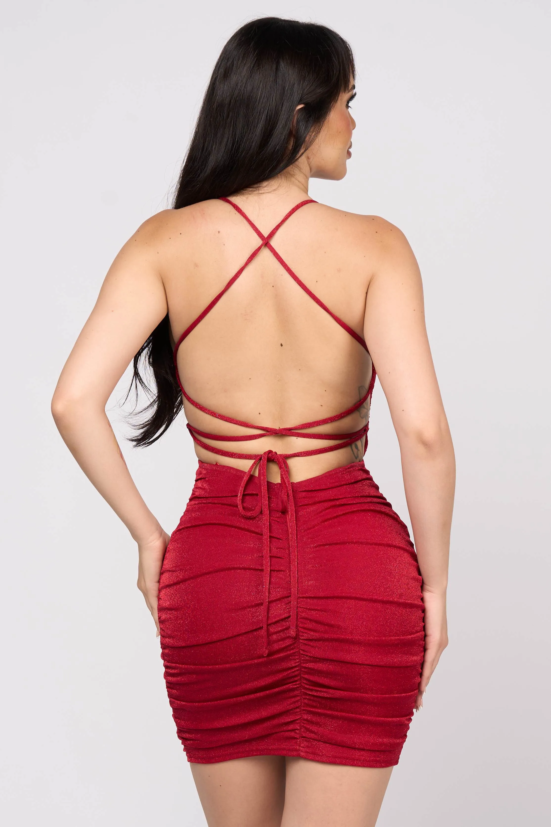 PD77388B / SEXY METALLIC LUREX GLITTER DRAWSTRING MINI DRESS sold by privy product image thumbnail 4