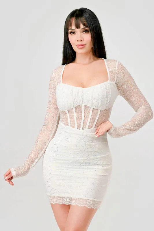 LUXE STRETCH SEQUINS LACE SEE-THRU MINI DRESS sold by privy