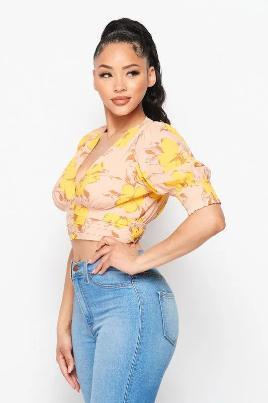 SPRING FLORAL DEEP-V CROPPED BUTTONED BLOUSE TOP sold by privy product image thumbnail 4