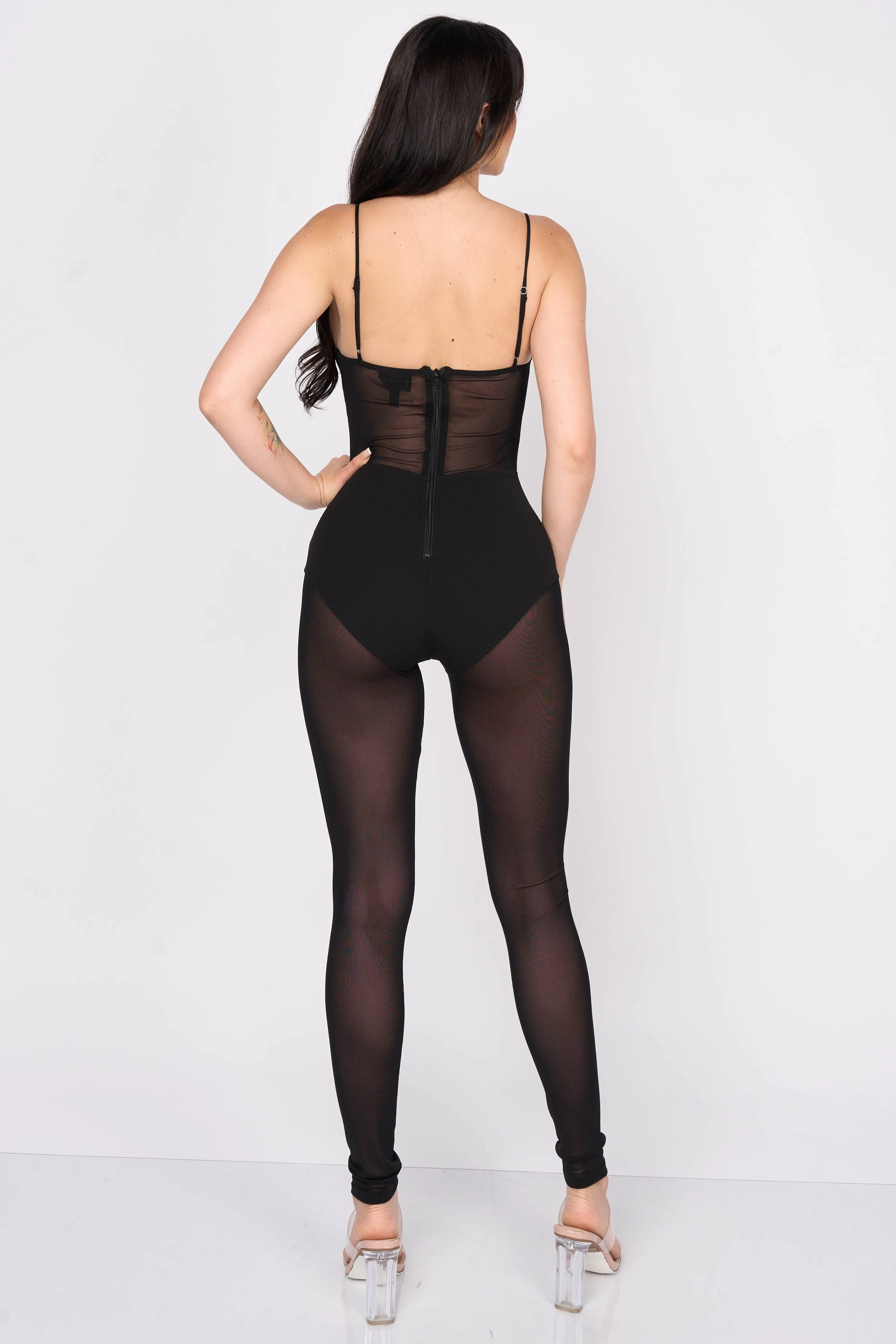 SEXY SEE-THRU MESH CONTRAST BODYCON JUMPSUIT sold by privy product image thumbnail 3