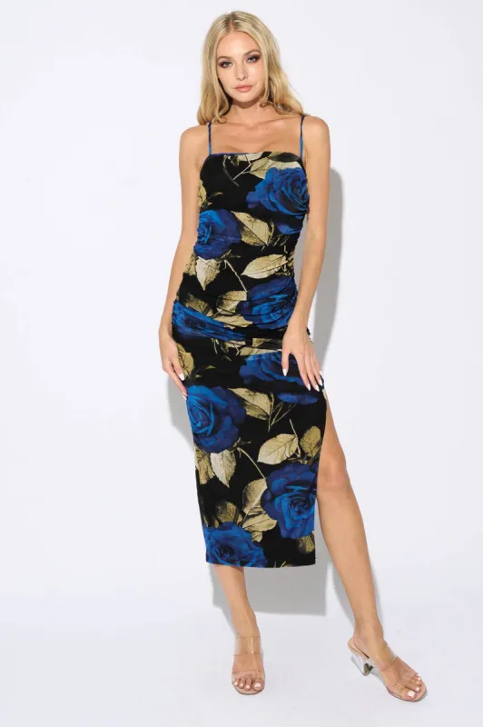 ROMANTIC FLORAL PRINT SIDE SLITTED MIDI DRESS sold by privy
