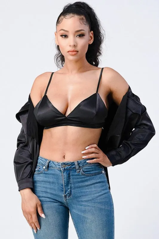 CHIC SATIN FRONT TIE BLOUSE AND BRALETTE TOP SET sold by privy