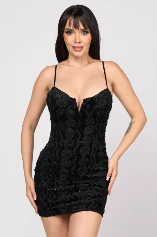 PD77551N / LUXE TEXTURE ROSE VELVET SWEETHEART MINI DRESS sold by privy