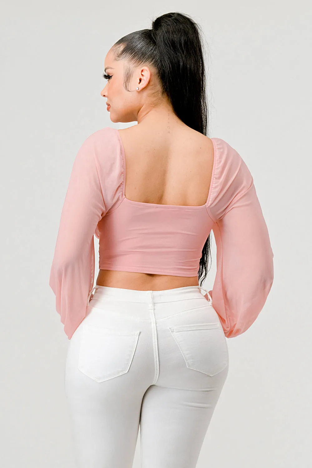 LUXE MESH CROSSING SWEETHEART CROPPED TOP sold by privy product image thumbnail 3