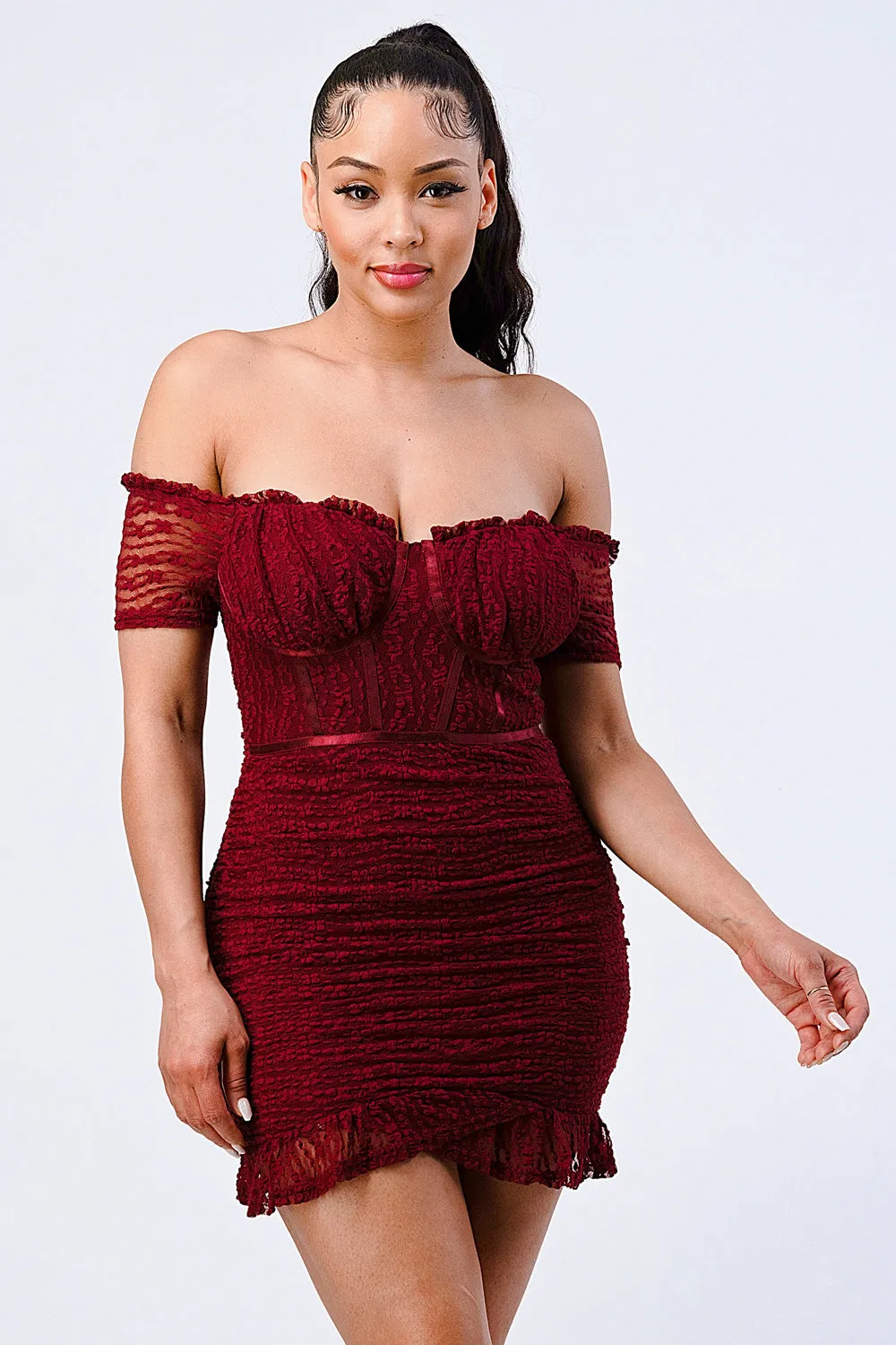 PD71285E / TEXTURED OFF-SHOULDER RIBBED BODYCON DRESS sold by privy product image thumbnail 2