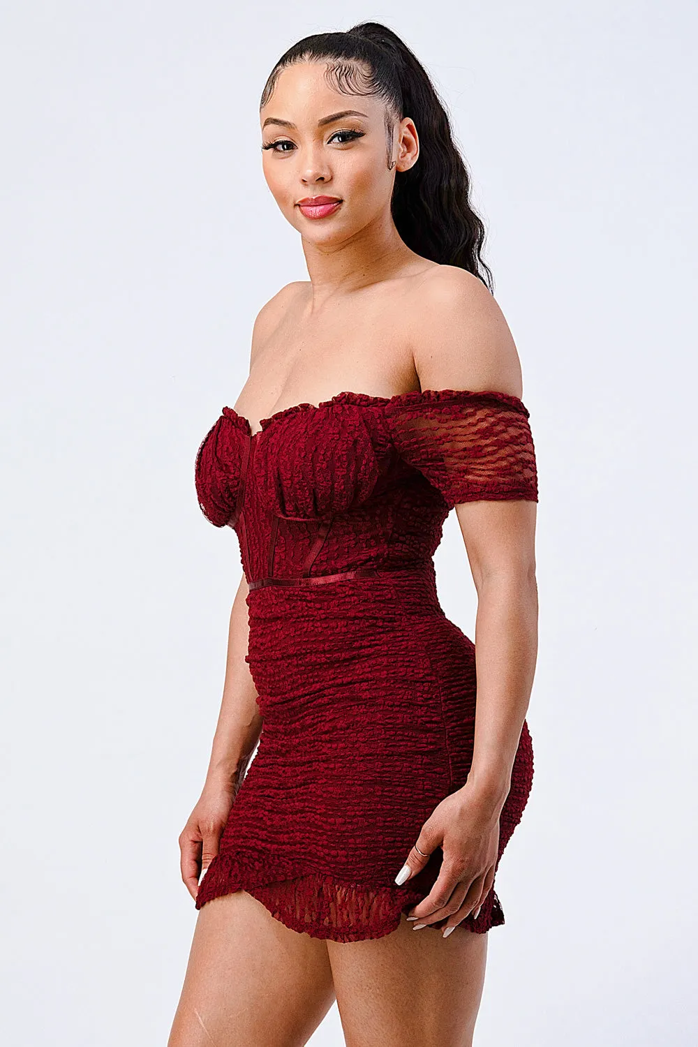 PD71285E / TEXTURED OFF-SHOULDER RIBBED BODYCON DRESS sold by privy product image thumbnail 3