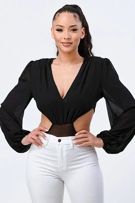 SEXY SIDE CUT OUT LONG SLEEVE BODYSUIT sold by privy
