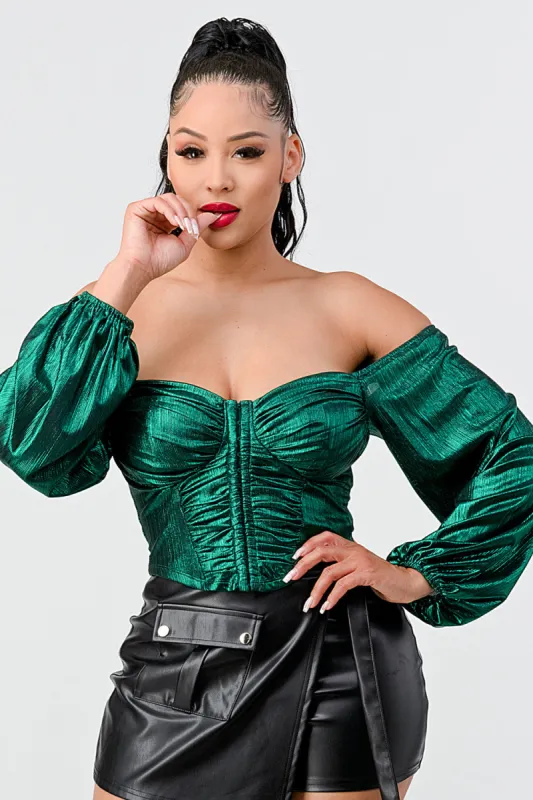 SHINY METALLIC KNIT SWEETHEART OFF SHOULDER TOP sold by privy