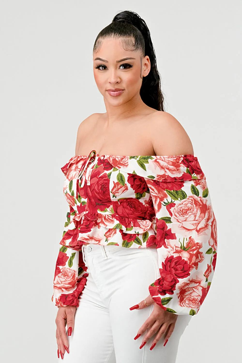 FLORAL SMOCKED OFF SHOULDER RUFFLED TOP sold by privy product image thumbnail 2