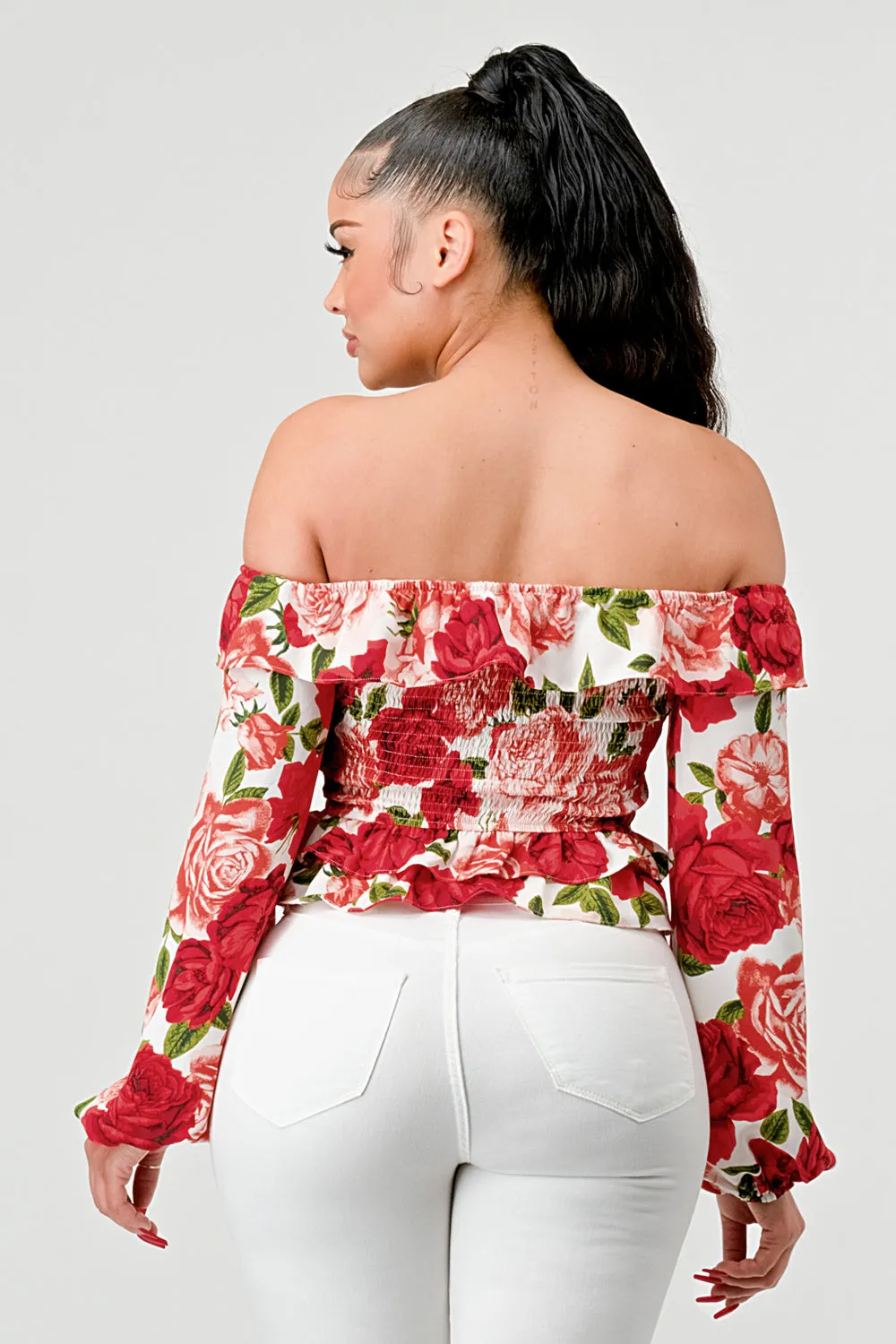 FLORAL SMOCKED OFF SHOULDER RUFFLED TOP sold by privy product image thumbnail 3