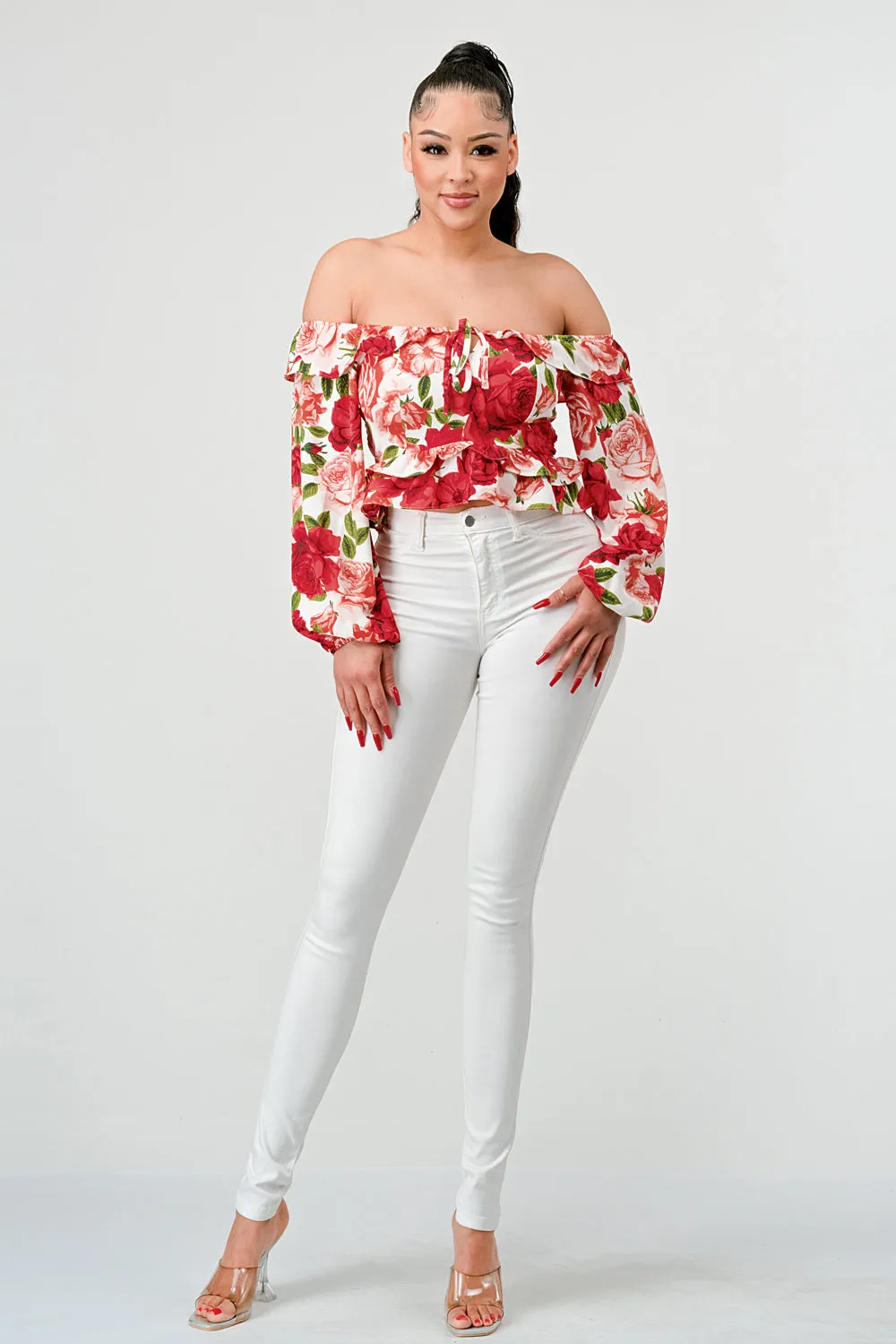 FLORAL SMOCKED OFF SHOULDER RUFFLED TOP sold by privy product image thumbnail 4