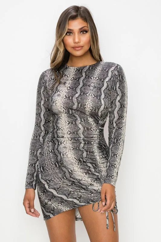PD71409E-W/ SEXY PYTHON SIDE RUCHING BODYCON MINI DRESS sold by privy