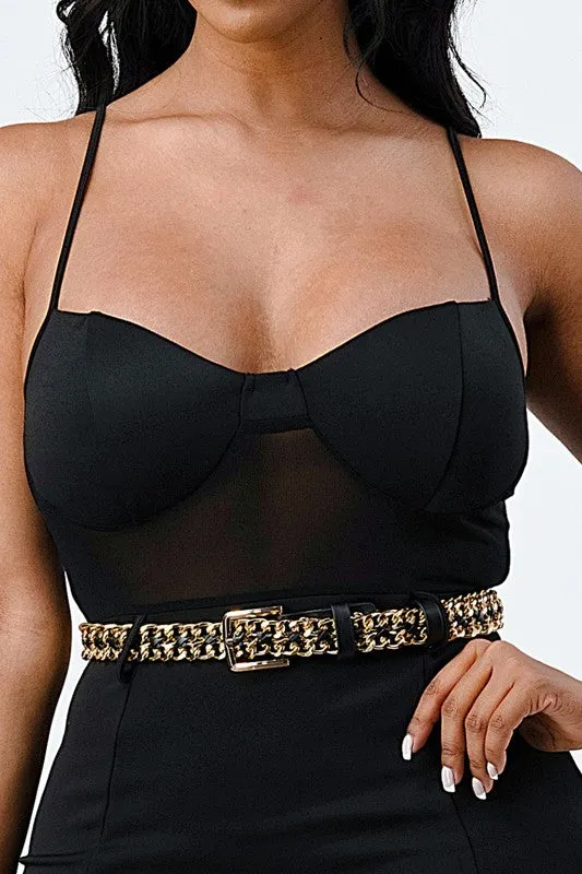 LUX GOLD CHAIN WAIST BELTED STRETCH BODYCON DRESS sold by privy product image thumbnail 5