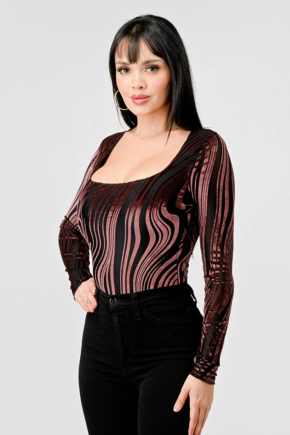 LUXE LUXE MESH VELVET BURNOUT SQUARE NECK BODYSUIT sold by privy product image thumbnail 2
