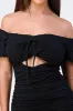 RUCHED FRONT RIBBON CUT-OUT BODYCON DRESS sold by privy