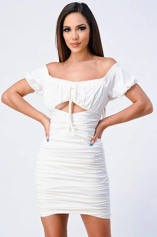 RUCHED FRONT RIBBON CUT-OUT BODYCON DRESS sold by privy product image thumbnail 5