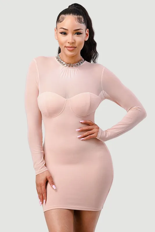 PD72115N-W / LUX SILVER CHAIN MESH BODYCON MINI DRESS sold by privy