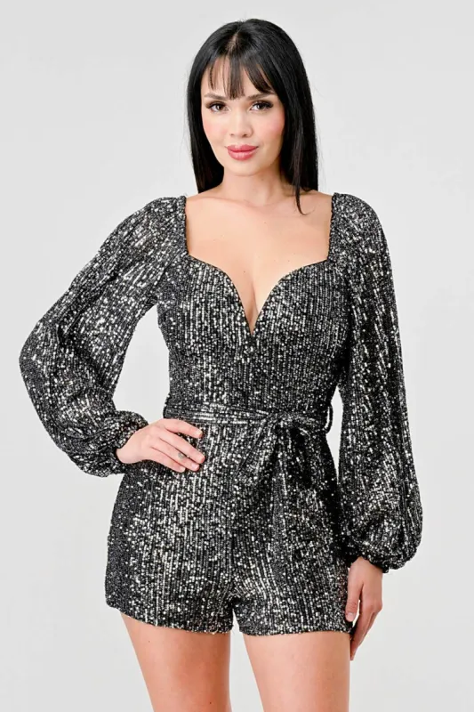 SEXY SEQUINS SWEETHEART WASIT TIE PEASANT ROMPER sold by privy