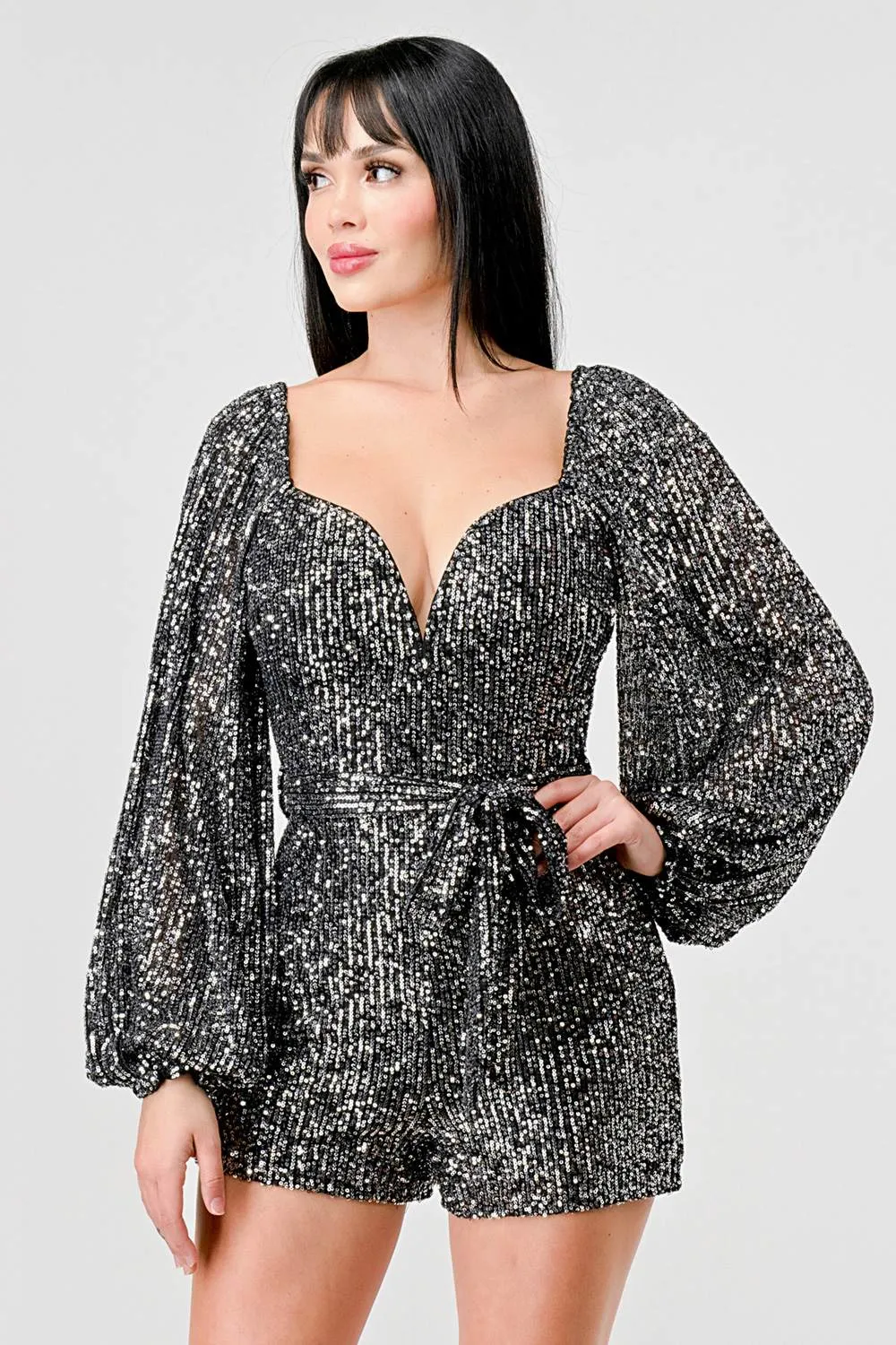SEXY SEQUINS SWEETHEART WASIT TIE PEASANT ROMPER sold by privy product image thumbnail 2