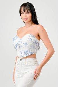 VINTAGE PRINT MESH SWEETHEART CONTRAST BUSTIER TOP sold by privy
