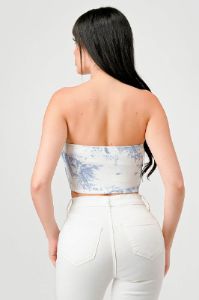 VINTAGE PRINT MESH SWEETHEART CONTRAST BUSTIER TOP sold by privy