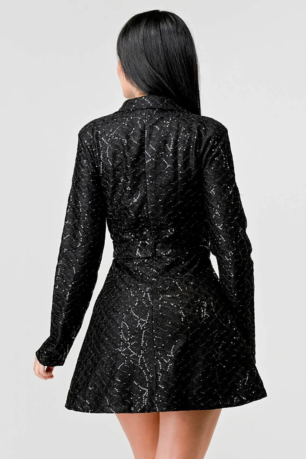 LUXE SEQUINS COLLARED ZIPUP WASIT TIE DRESS JACKET sold by privy product image thumbnail 4