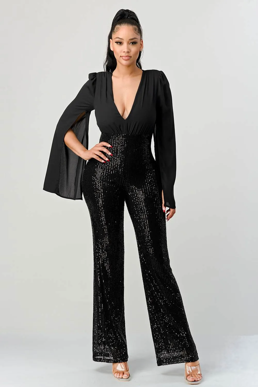 LUX WOOLDOBBY SLITTED TOP SEQUINS BOTTOM JUMPSUITS sold by privy