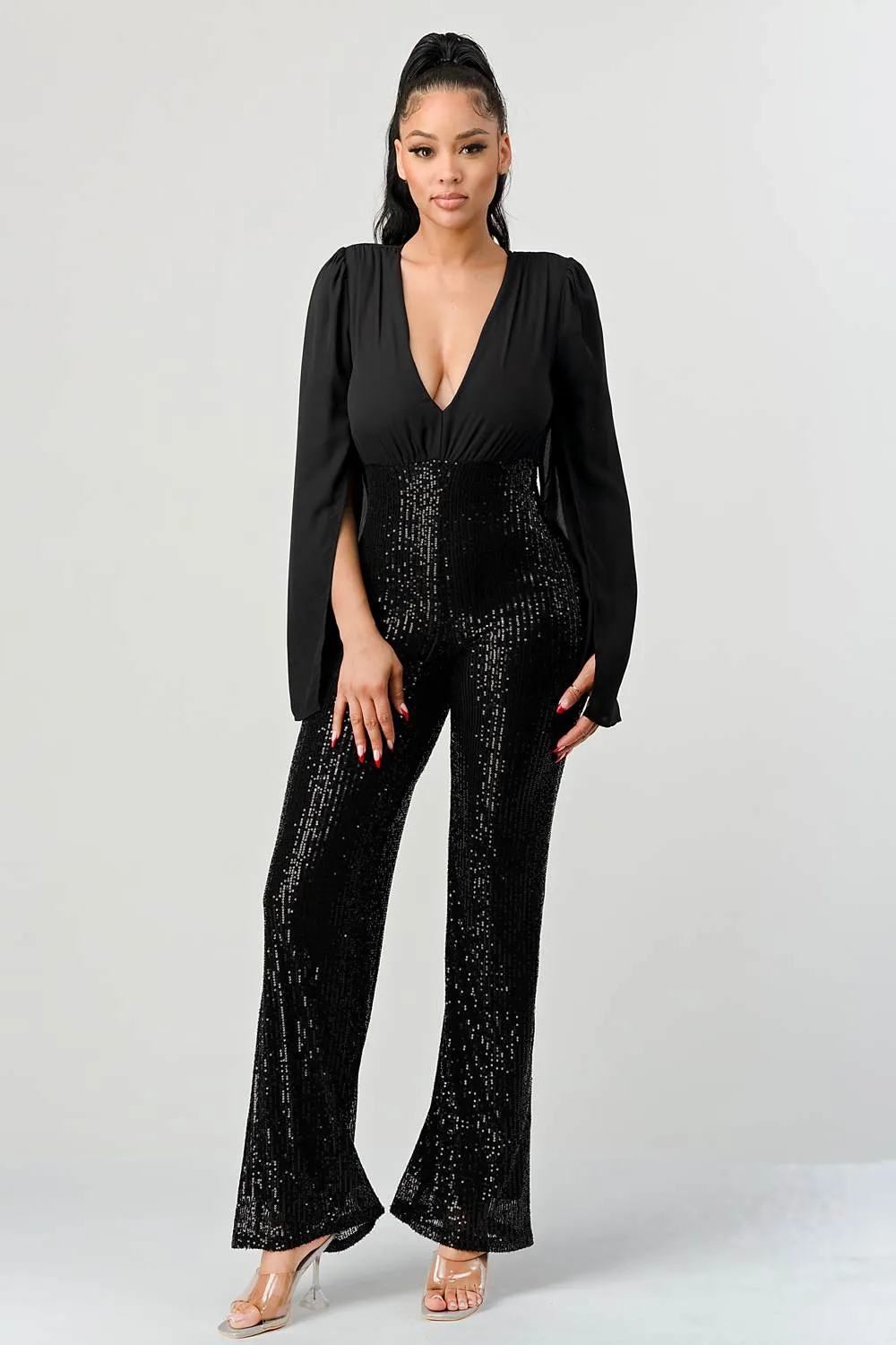 LUX WOOLDOBBY SLITTED TOP SEQUINS BOTTOM JUMPSUITS sold by privy product image thumbnail 5