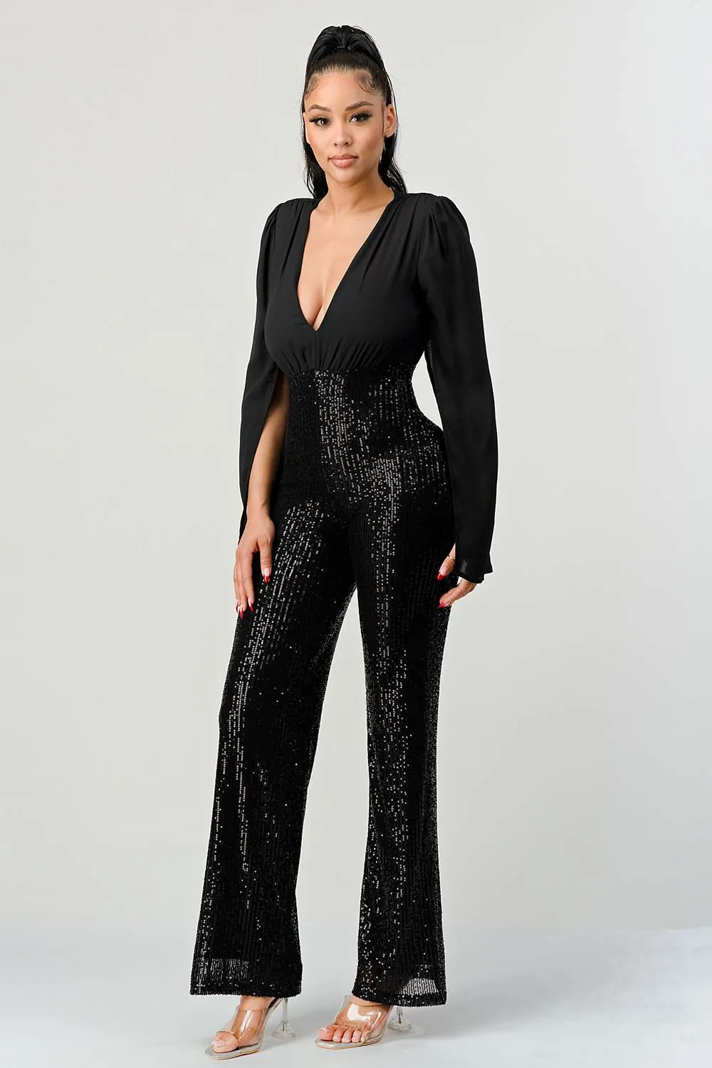LUX WOOLDOBBY SLITTED TOP SEQUINS BOTTOM JUMPSUITS sold by privy product image thumbnail 2