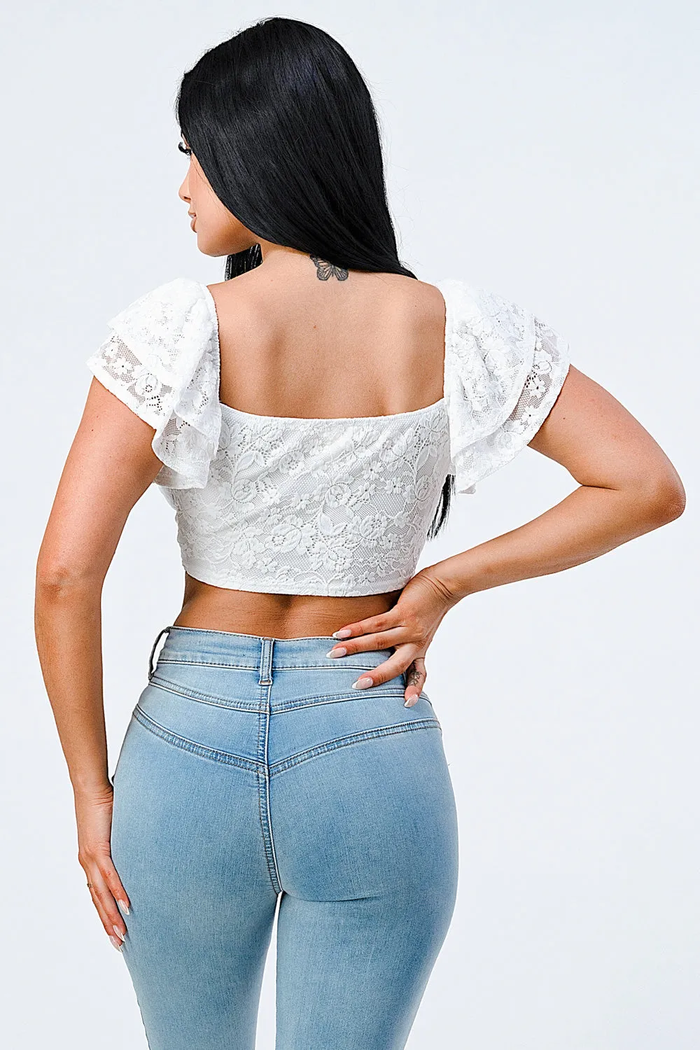 LUX LACE KNOT DOUBLE RUFFLED CROP TOP sold by privy product image thumbnail 4