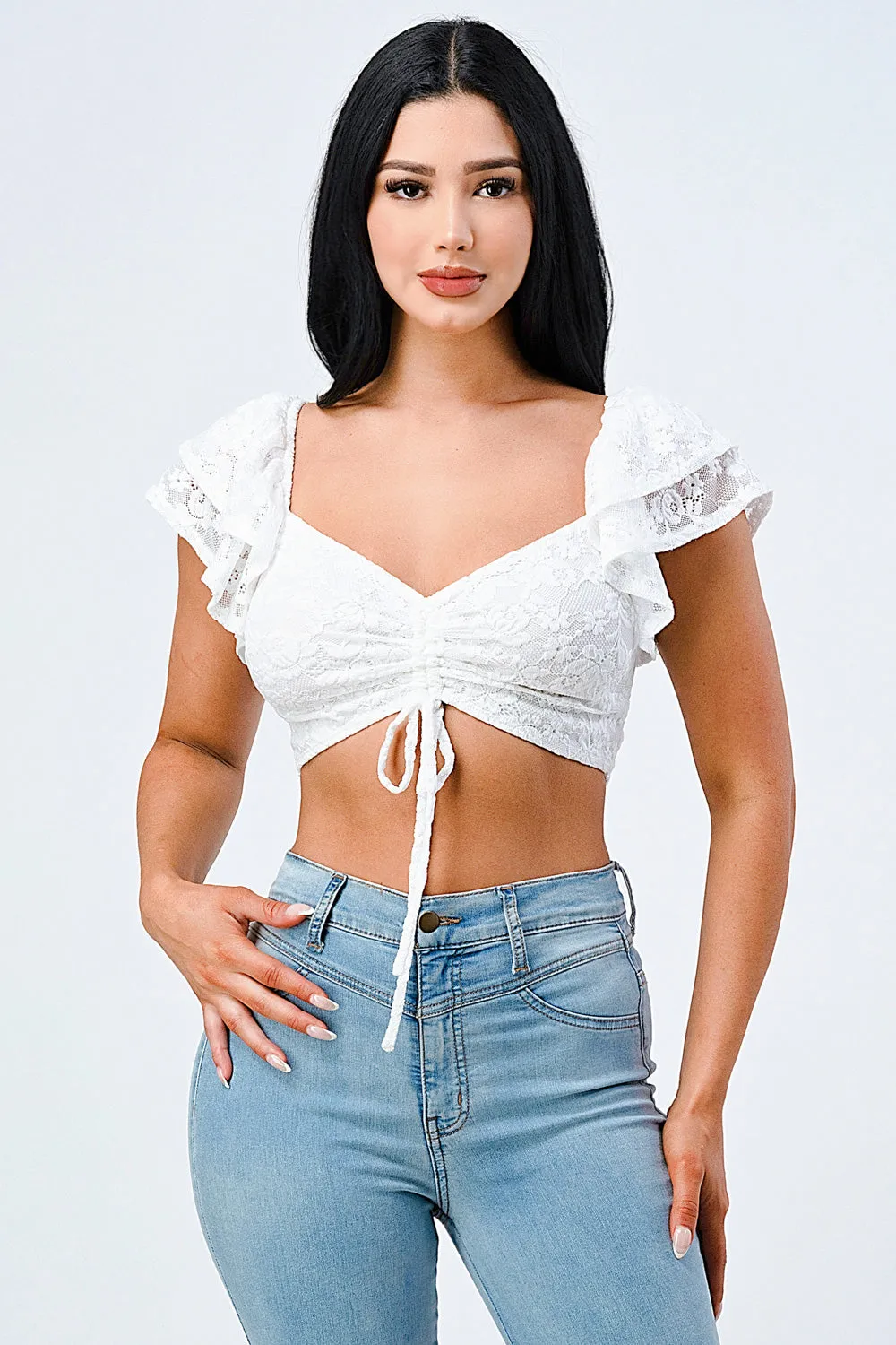 LUX LACE KNOT DOUBLE RUFFLED CROP TOP sold by privy product image thumbnail 2