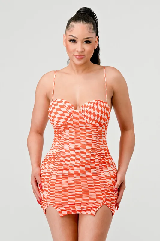 SEXY CHECKER MESH PRINT SWEETHEART MINI DRESS sold by privy