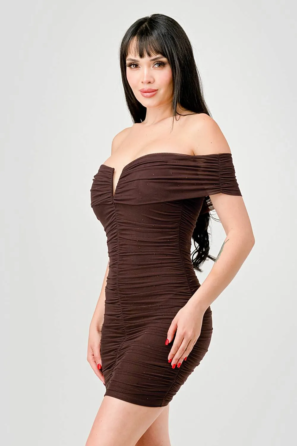 LUXE RHINESTONES MESH OFF THE SHOULDER MINI DRESS sold by privy product image thumbnail 2