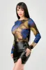 FLORAL PRINT MESH ROUND NECK LONG SLEEVES BODYSUIT sold by privy