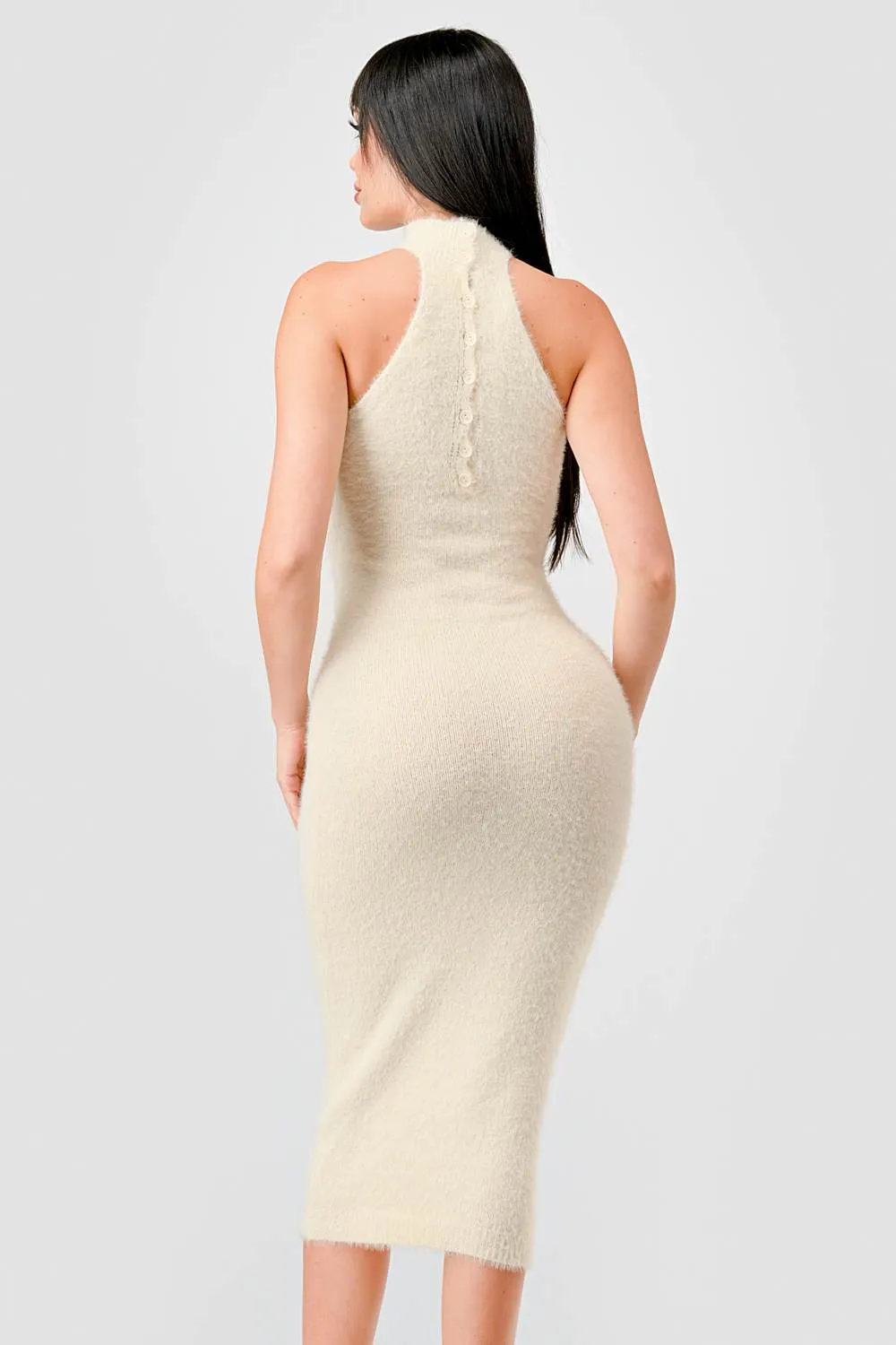 LUXE ANGORA KNIT HALTER BODYCON MIDI DRESS sold by privy product image thumbnail 3