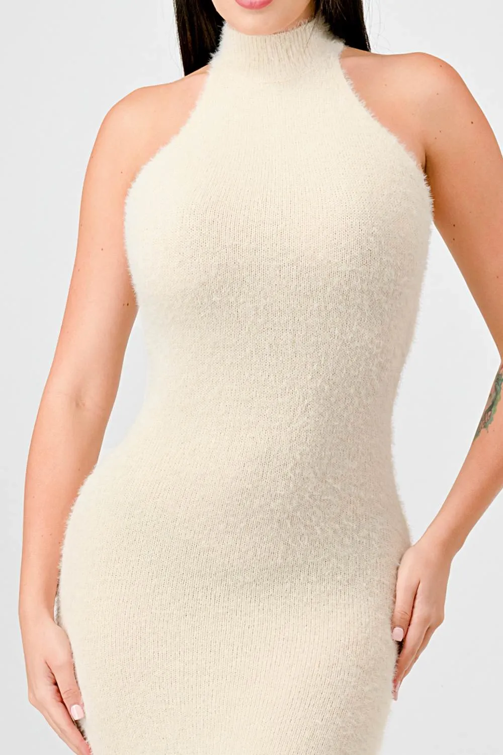 LUXE ANGORA KNIT HALTER BODYCON MIDI DRESS sold by privy product image thumbnail 5