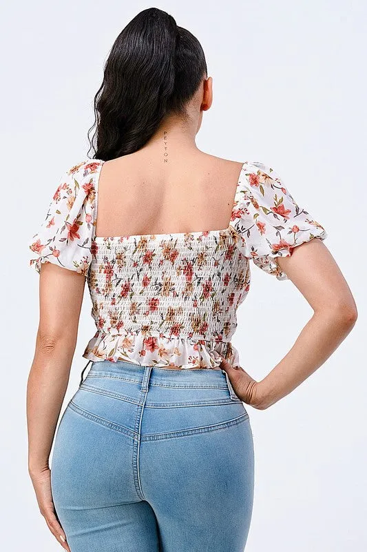 FLORAL SMOCKED SQUARE NECK RUFFLED TOP sold by privy product image thumbnail 3