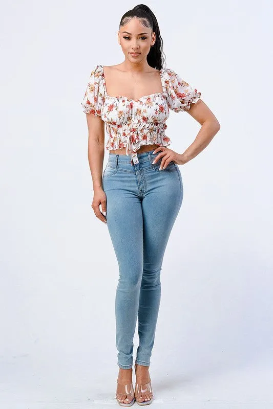 FLORAL SMOCKED SQUARE NECK RUFFLED TOP sold by privy product image thumbnail 4