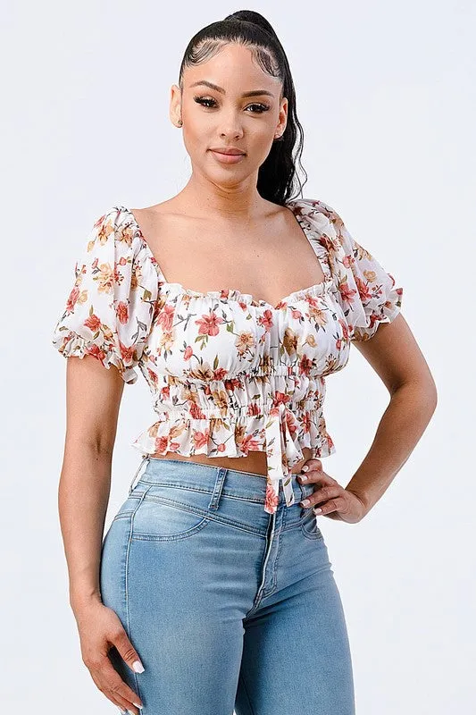 FLORAL SMOCKED SQUARE NECK RUFFLED TOP sold by privy product image thumbnail 2