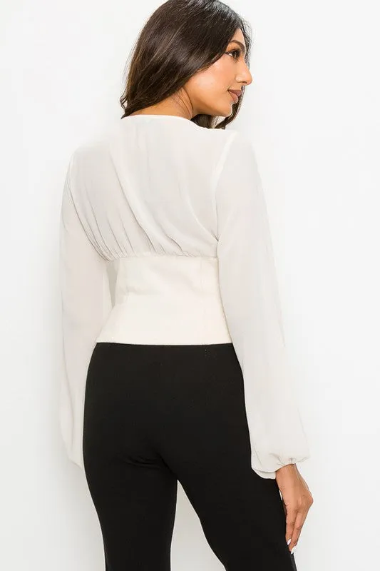 FAUX SUEDE AND CHIFFON COMBO TOP sold by privy product image thumbnail 3