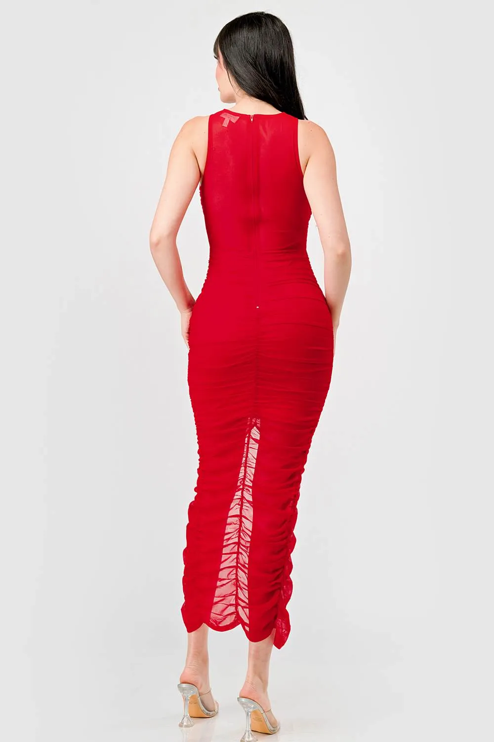 LUXE MESH LINING RUCHED SLITTED MIDI DRESS sold by privy product image thumbnail 4