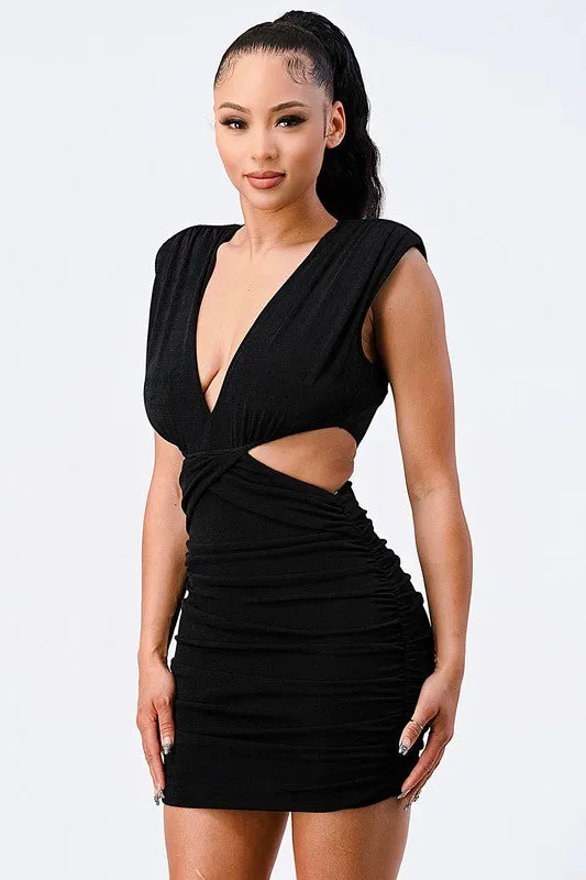 LUX V-NECK SIDE CUT RUCHED BODYCON KNIT DRESS sold by privy product image thumbnail 2