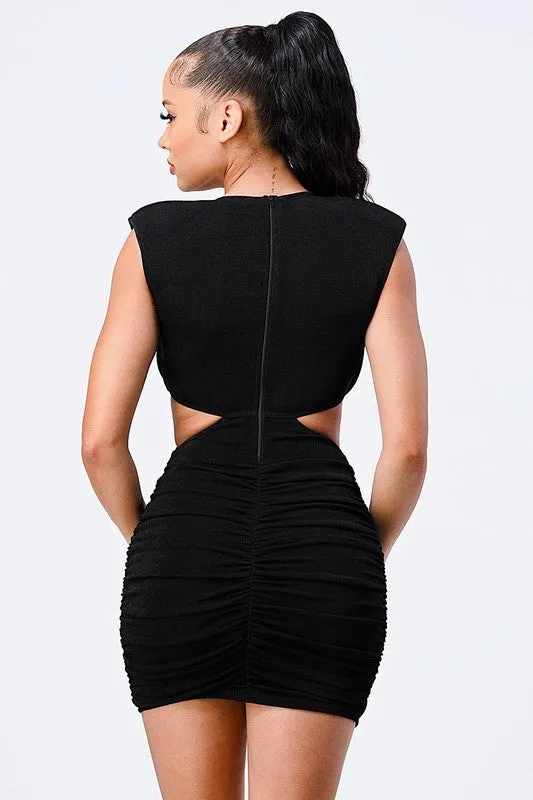 LUX V-NECK SIDE CUT RUCHED BODYCON KNIT DRESS sold by privy product image thumbnail 3
