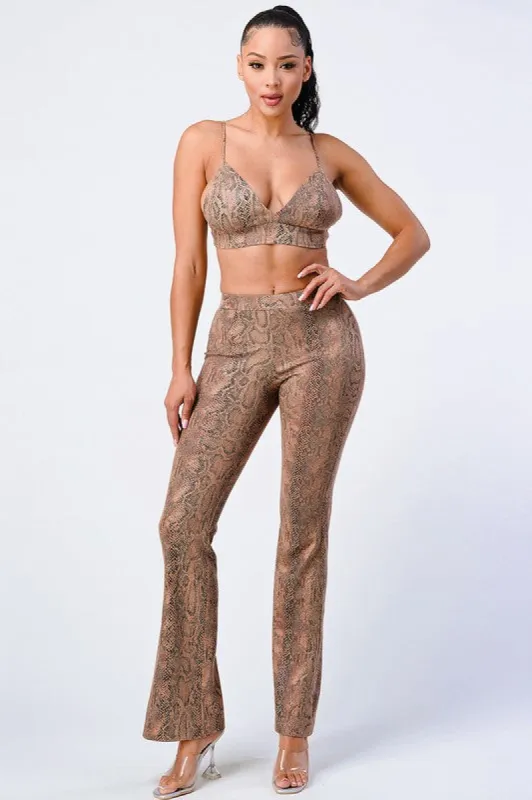 FAUX LEATHER ANIMAL PRINT BRA TOP AND PANTS SET sold by privy