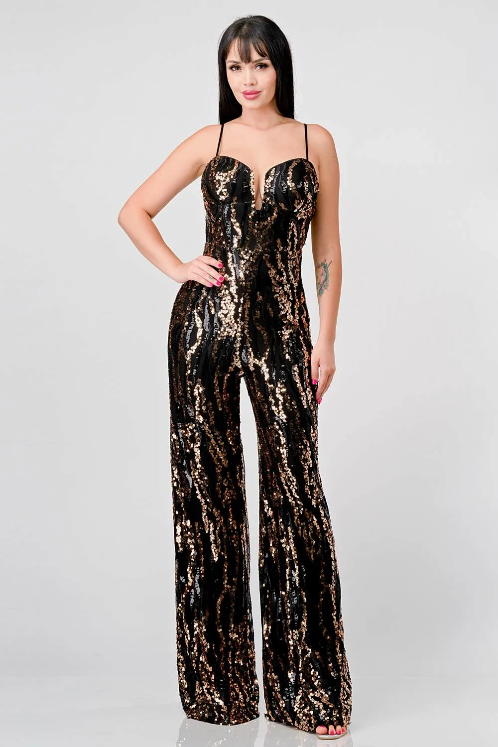 LUXE WAVE SEQUINS SWEETHEART SLEEVELESS JUMPSUIT sold by privy