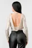 METALLIC FOILED COWL OPEN BACK TIE BODYSUIT sold by privy